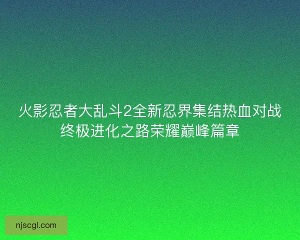 火影忍者大乱斗2全新忍界集结热血对战终极进化之路荣耀巅峰篇章
